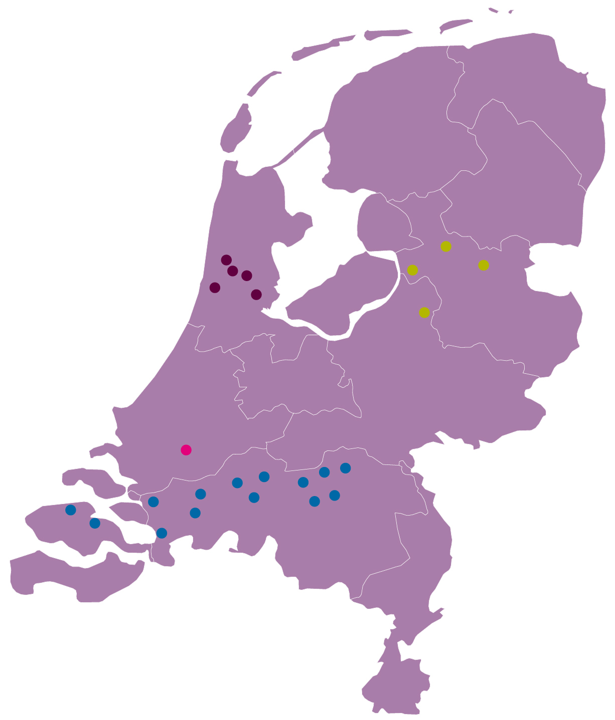 Landkaart Nederland met locaties Voetcentraal